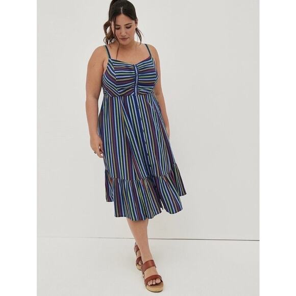 Torrid spaghetti strap dress adjustable pockets striped button front plus size - Picture 1 of 14